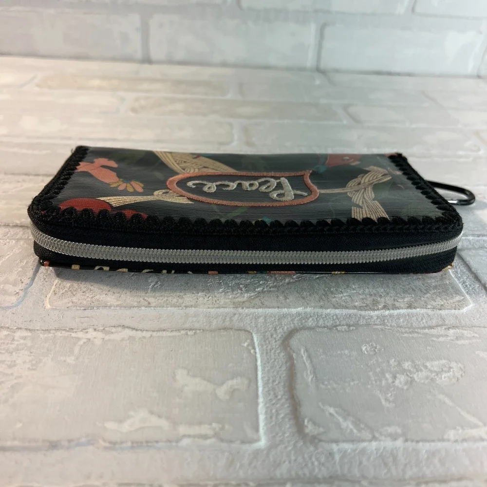 Sakroots Wallet Zip Around Artist‎ Circle Peace Bird Floral Embroidered Black